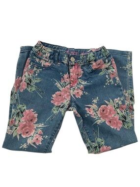 The Children’s Place Girls Size 8 Floral Jeggings Blue Pink Stretch Jeans